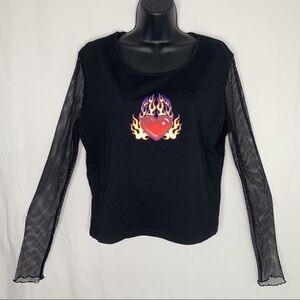 dELiA✻s by Dolls Kills Fishnet Flaming Heart Top / 2X / New with Tag